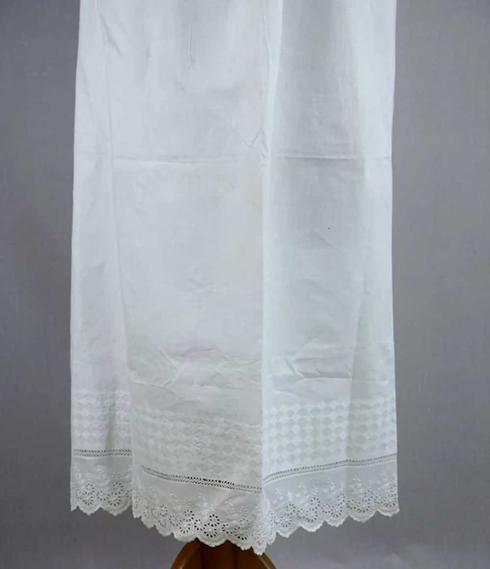 Edwardian Antique Long Apron w/ Cutwork and Scall… - image 4