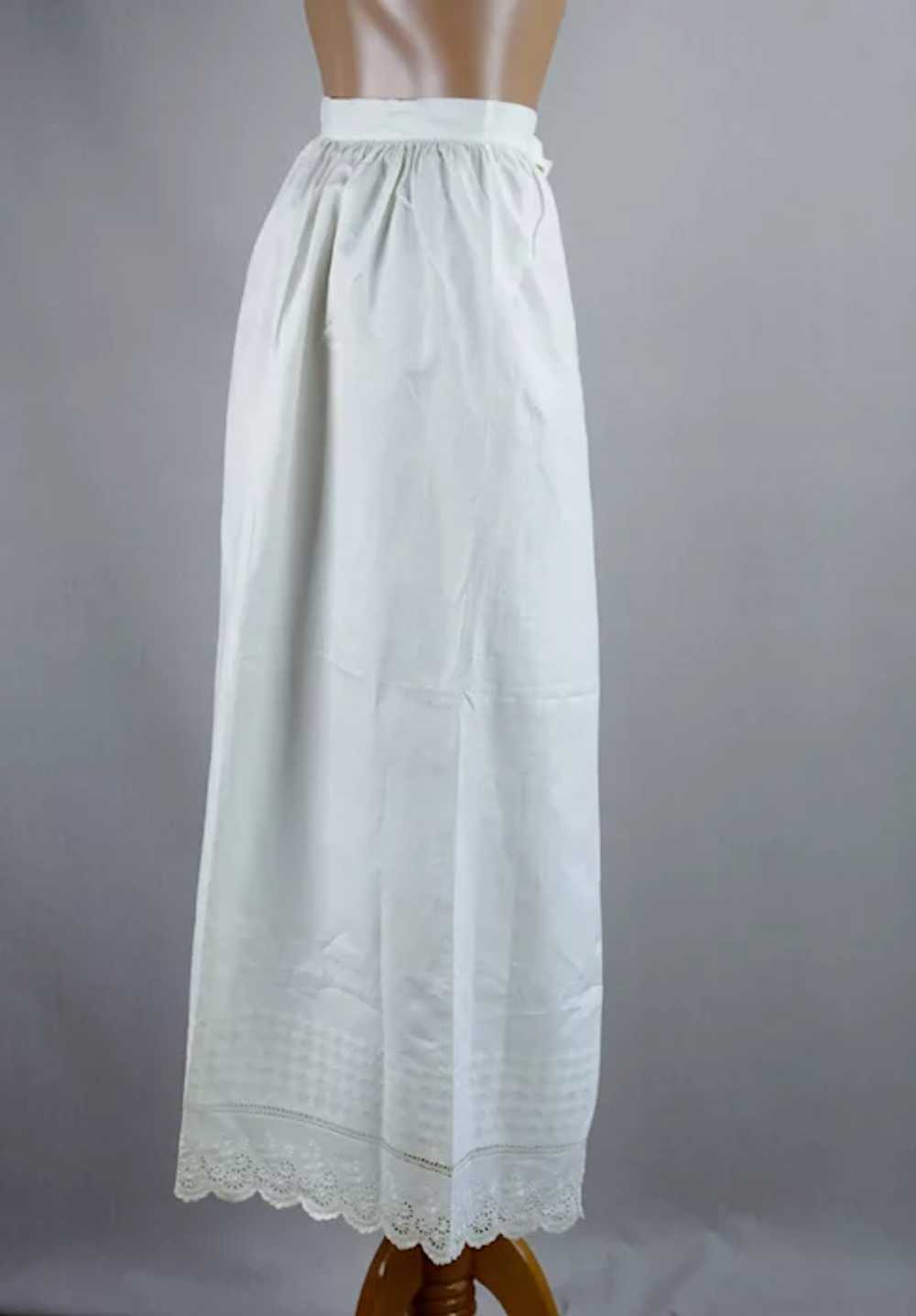 Edwardian Antique Long Apron w/ Cutwork and Scall… - image 7
