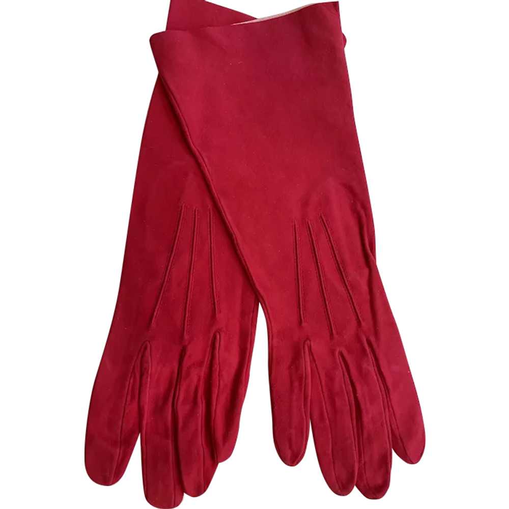 Cherry Red French Suede Gloves - image 1
