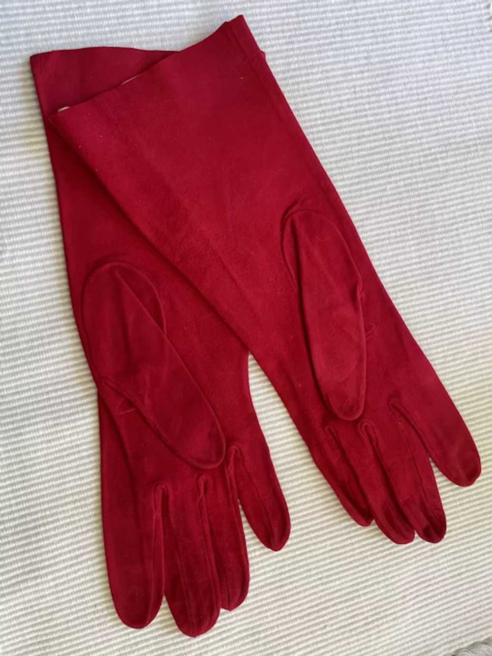 Cherry Red French Suede Gloves - image 2