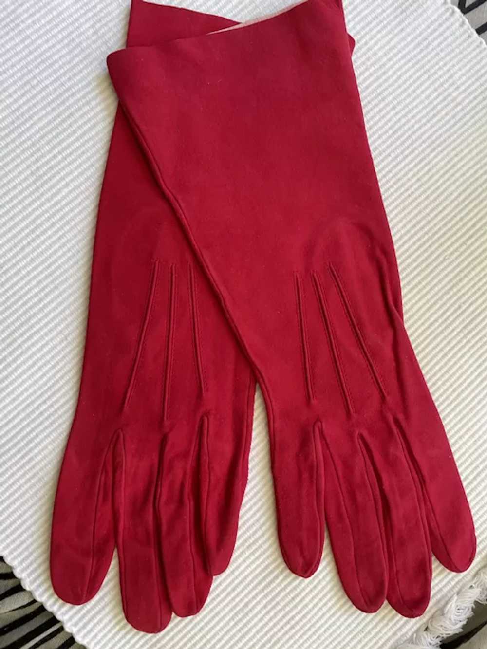 Cherry Red French Suede Gloves - image 3