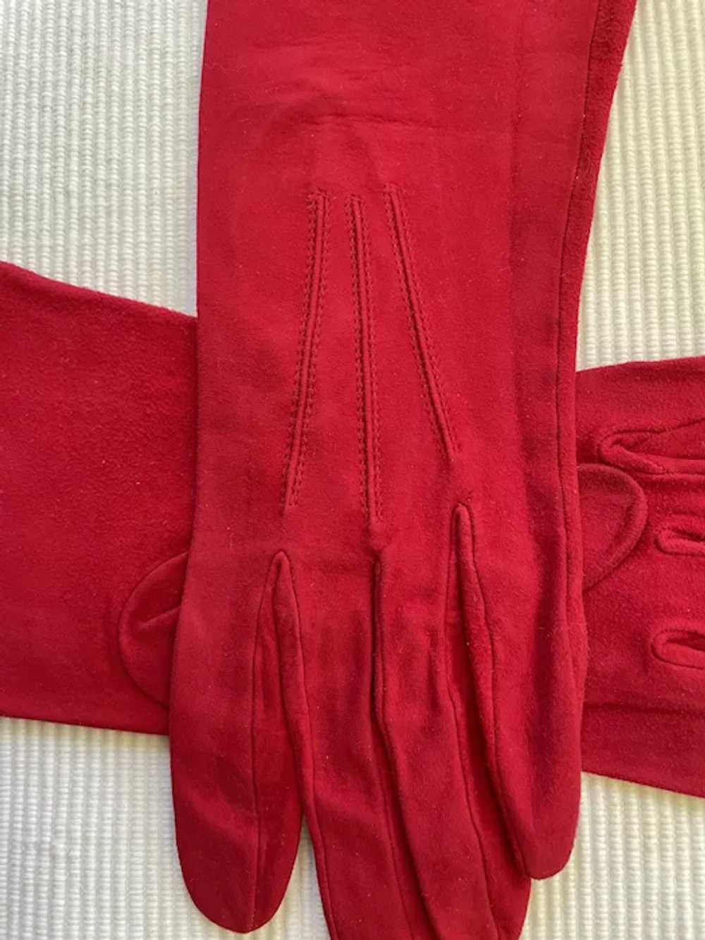Cherry Red French Suede Gloves - image 4