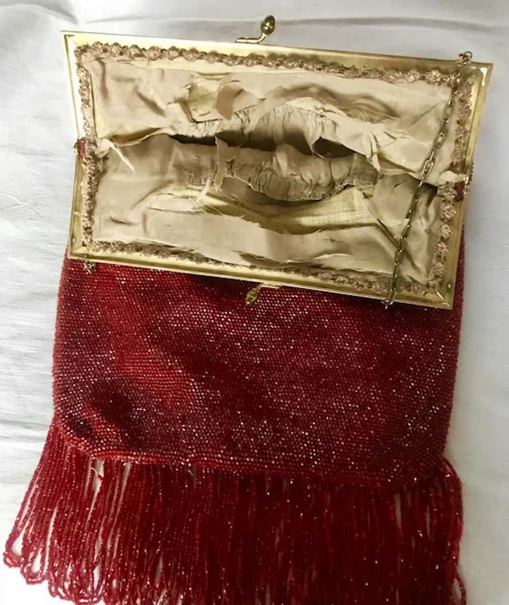Vintage Large Red Micro Glass Bead Flapper Bag - image 3