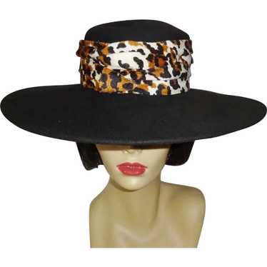 Elegant Vintage Black Wide Brimmed Wool Hat by Bel