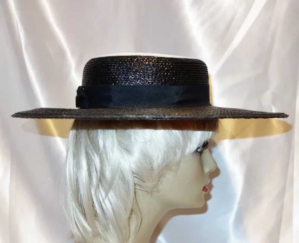 Elegant Vintage Black and White Straw Picture Hat… - image 3