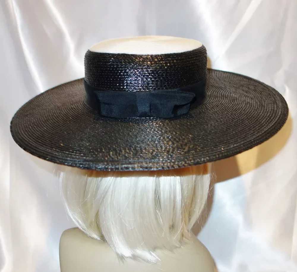 Elegant Vintage Black and White Straw Picture Hat… - image 4