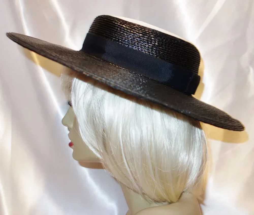 Elegant Vintage Black and White Straw Picture Hat… - image 5