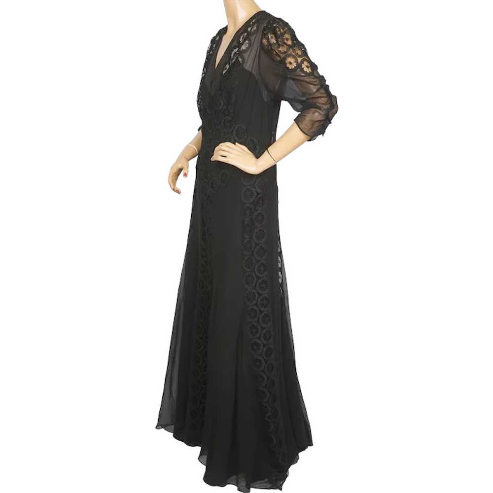 Vintage 1930s Evening Gown Black Silk Chiffon & L… - image 1