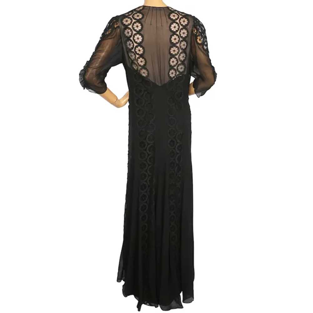Vintage 1930s Evening Gown Black Silk Chiffon & L… - image 3