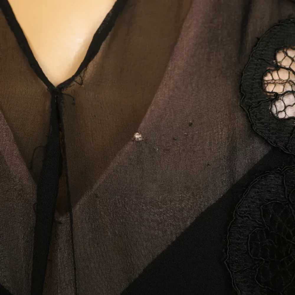 Vintage 1930s Evening Gown Black Silk Chiffon & L… - image 8