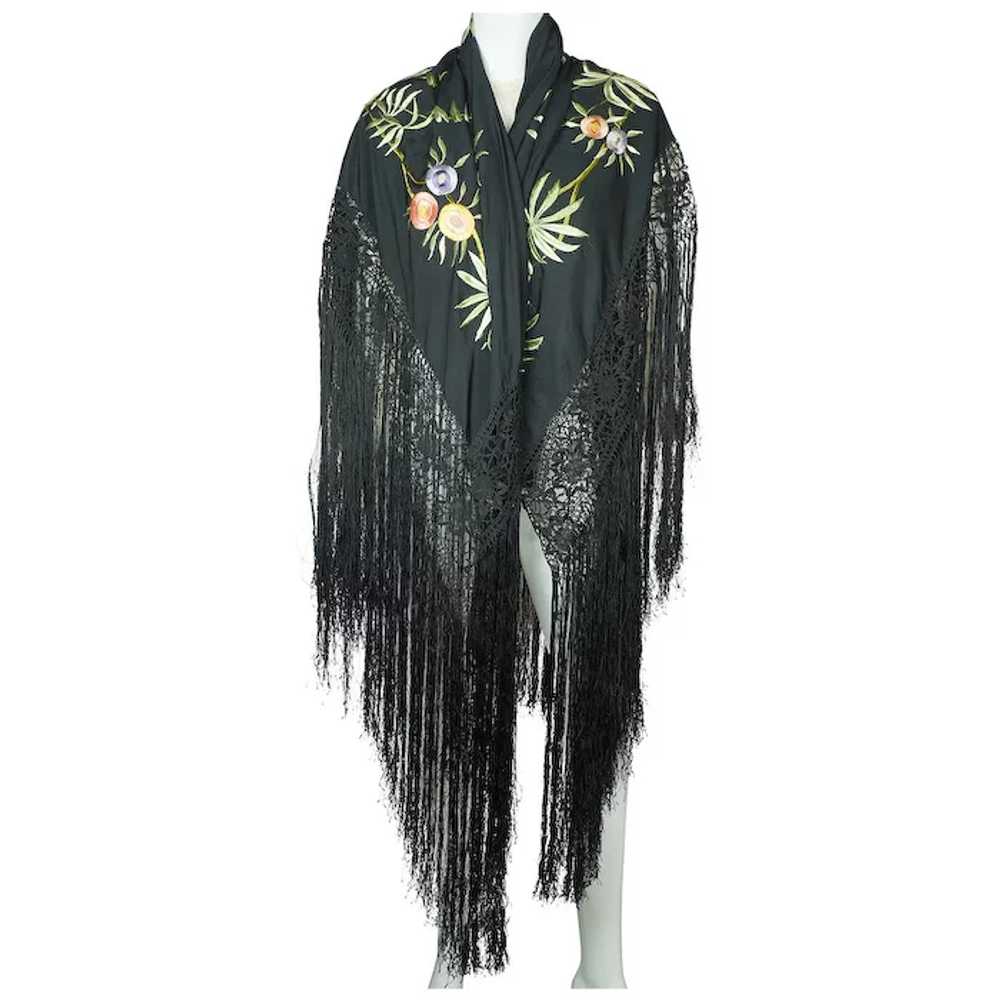 Art Deco Chinese Canton Silk Embroidered Shawl Pe… - image 5