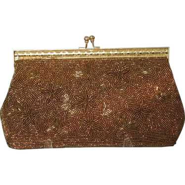 Vintage Copper Beaded Gold Floral Evening Bag wit… - image 1