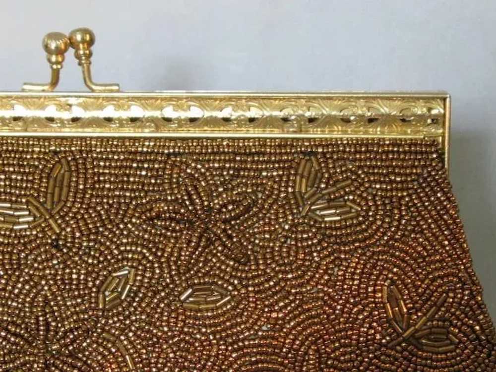 Vintage Copper Beaded Gold Floral Evening Bag wit… - image 2
