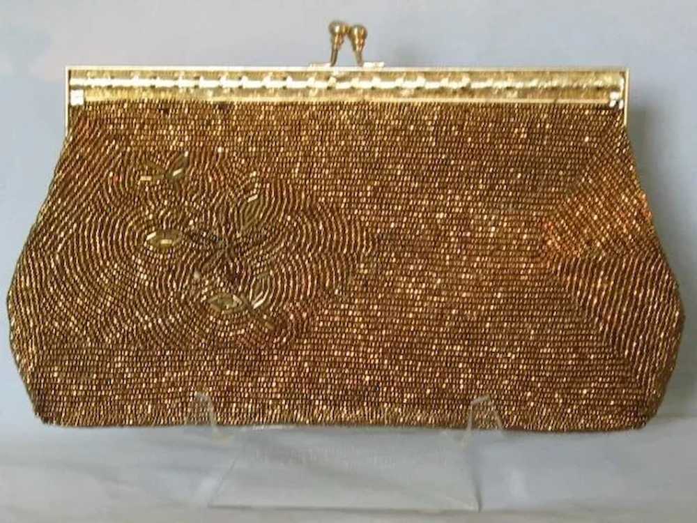 Vintage Copper Beaded Gold Floral Evening Bag wit… - image 3