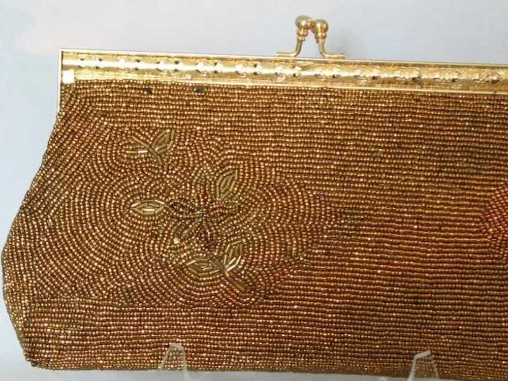 Vintage Copper Beaded Gold Floral Evening Bag wit… - image 4