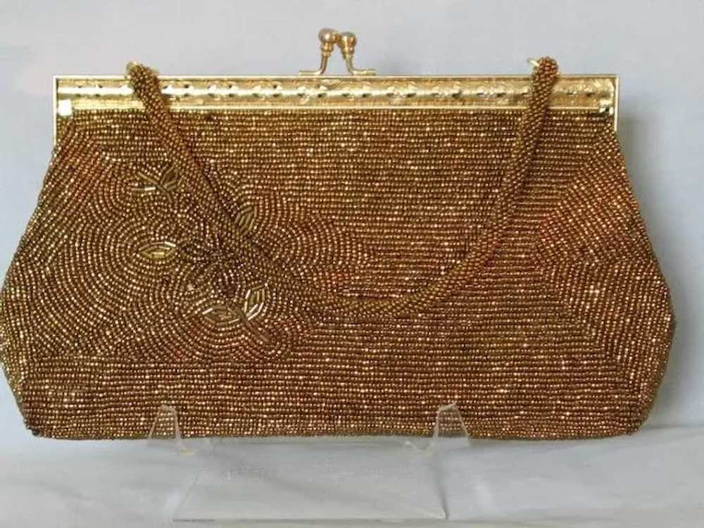 Vintage Copper Beaded Gold Floral Evening Bag wit… - image 5