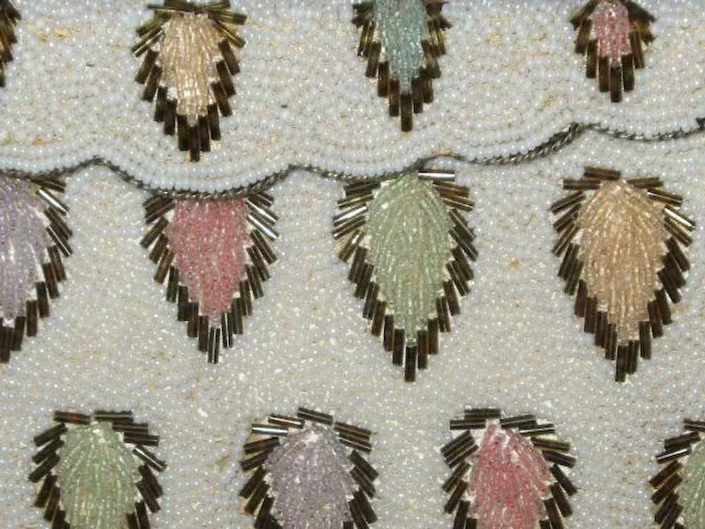 Vintage Off White and Multicolor Leaf Beaded Silv… - image 7
