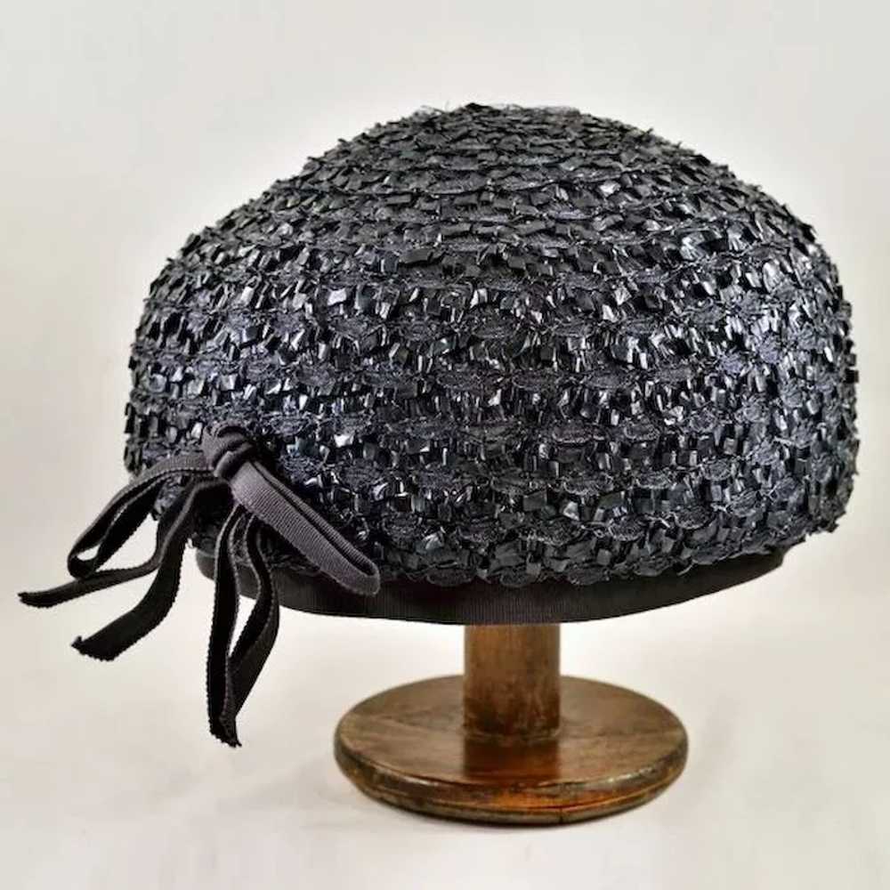 Vintage Navy Blue Net & Straw Hat - image 3