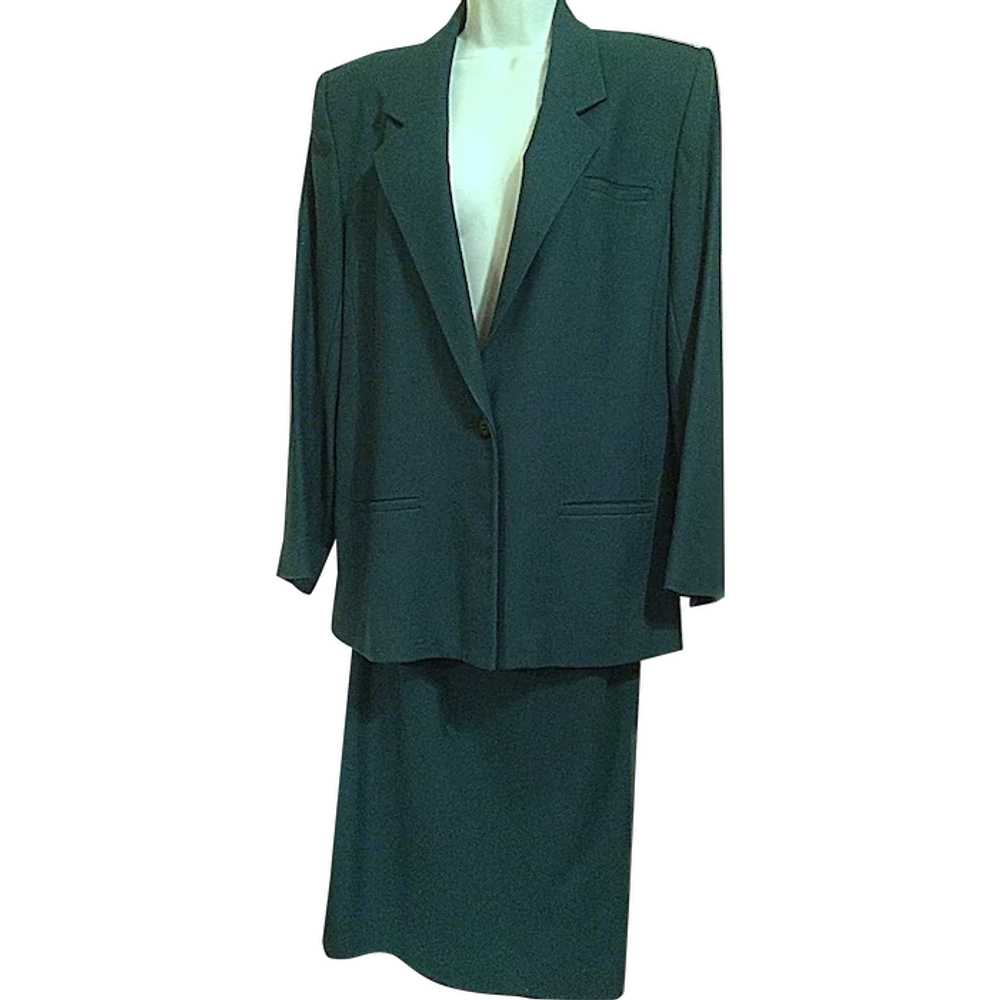 Vintage Austin Hill Green Wool Suit Jacket Skirt … - image 1