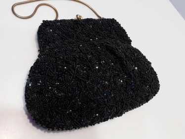 Vintage Black Beaded Sequined Clutch Handbag Purse - image 1