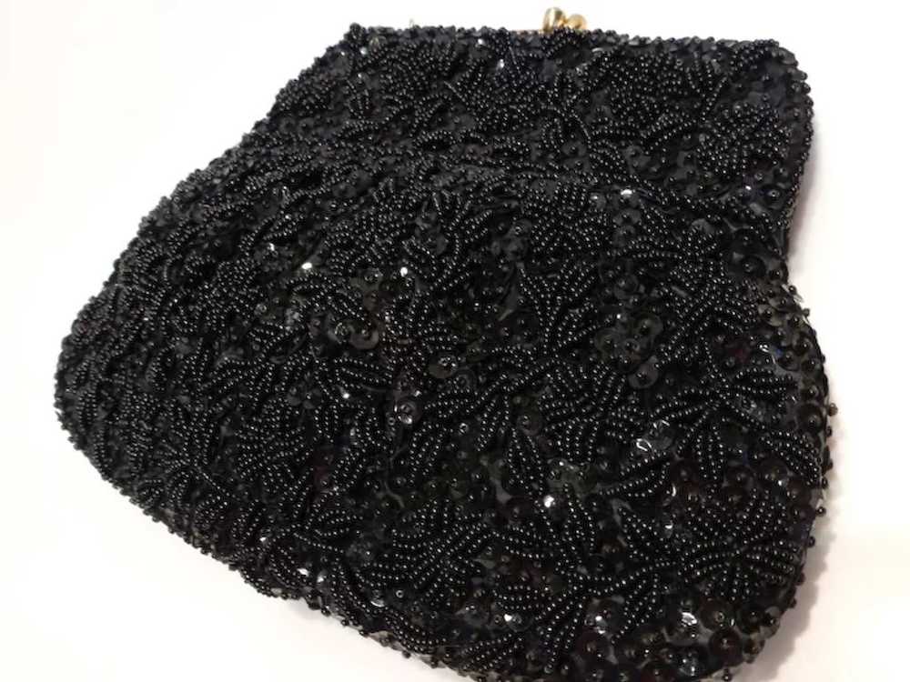 Vintage Black Beaded Sequined Clutch Handbag Purse - image 2