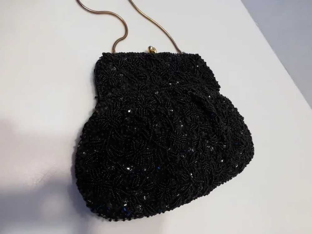 Vintage Black Beaded Sequined Clutch Handbag Purse - image 3