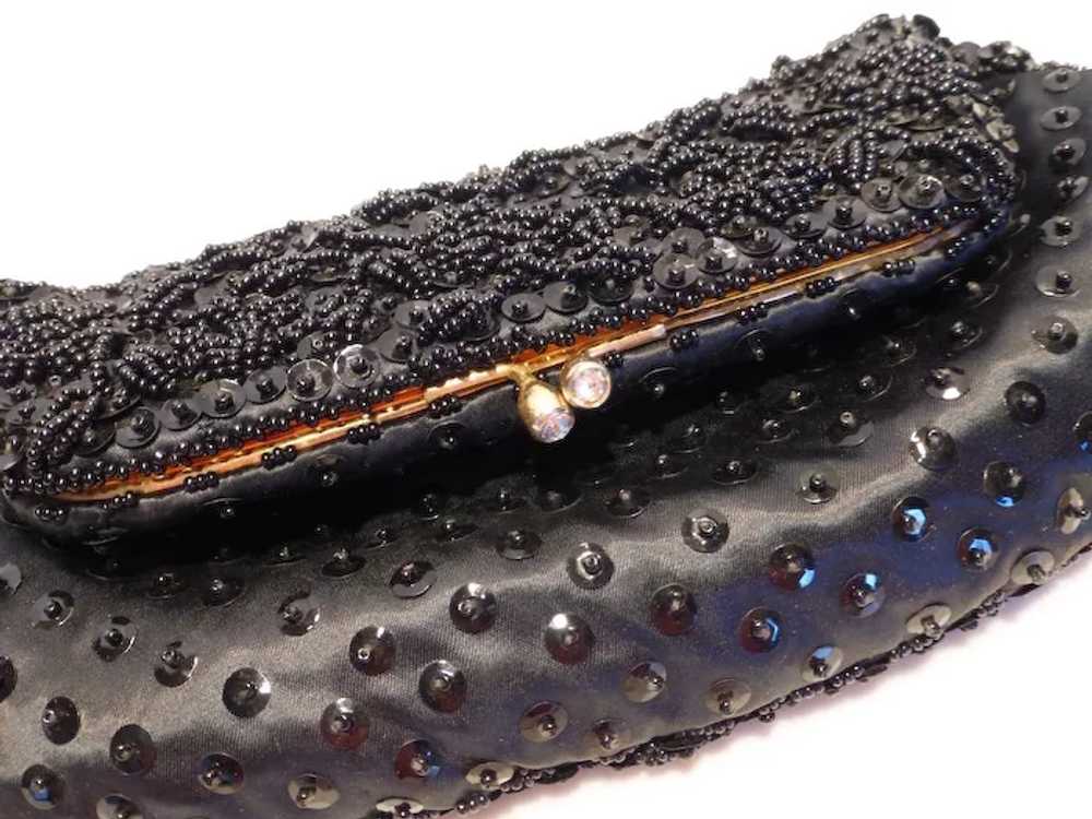 Vintage Black Beaded Sequined Clutch Handbag Purse - image 6