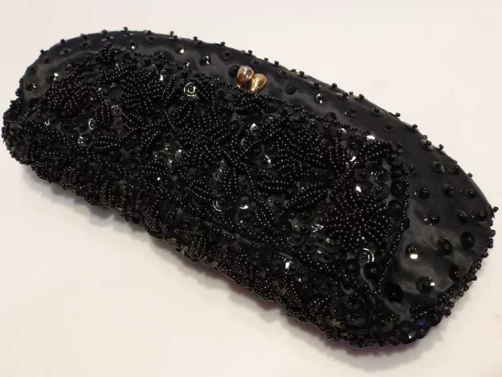 Vintage Black Beaded Sequined Clutch Handbag Purse - image 7