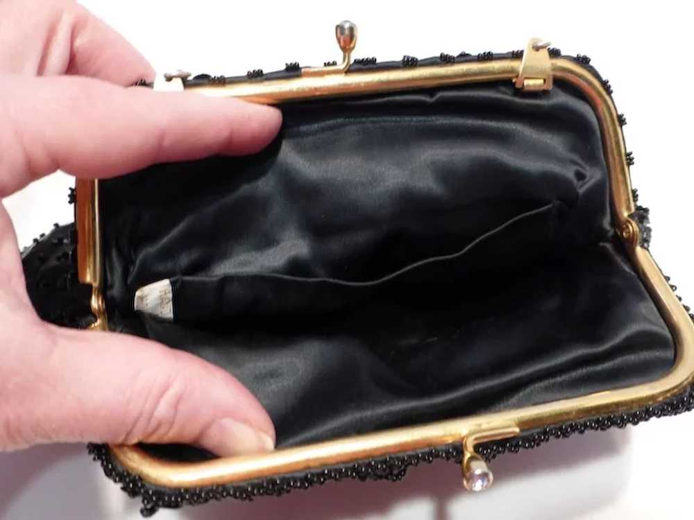 Vintage Black Beaded Sequined Clutch Handbag Purse - image 9