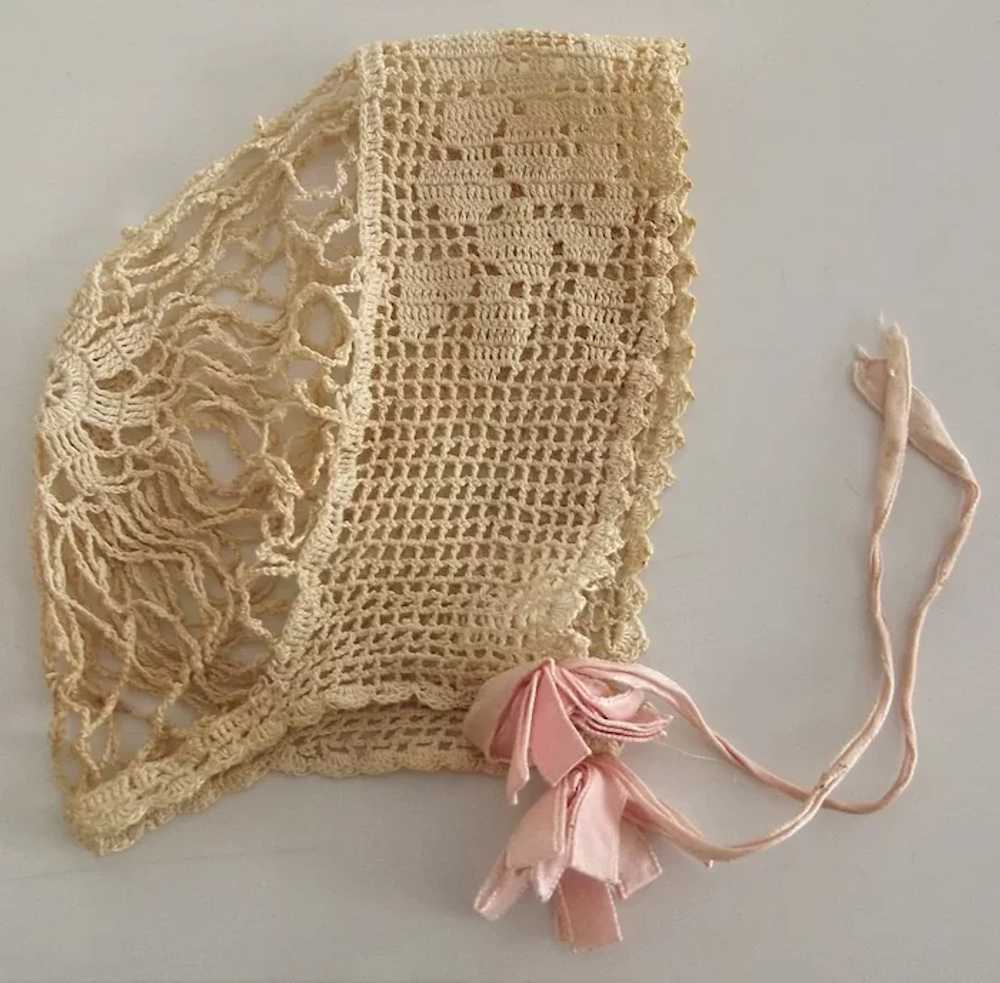 Beautiful Old Crocheted Bonnet For Child or Doll - image 1