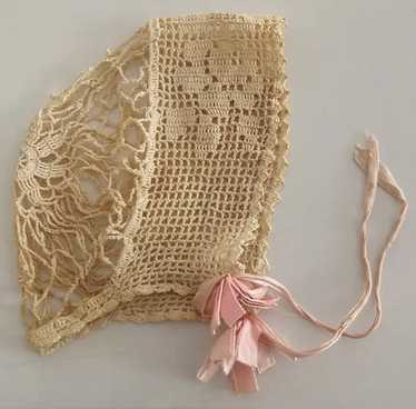 Beautiful Old Crocheted Bonnet For Child or Doll - image 1