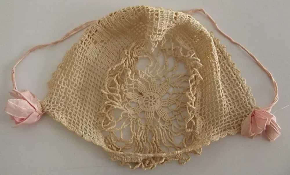 Beautiful Old Crocheted Bonnet For Child or Doll - image 3