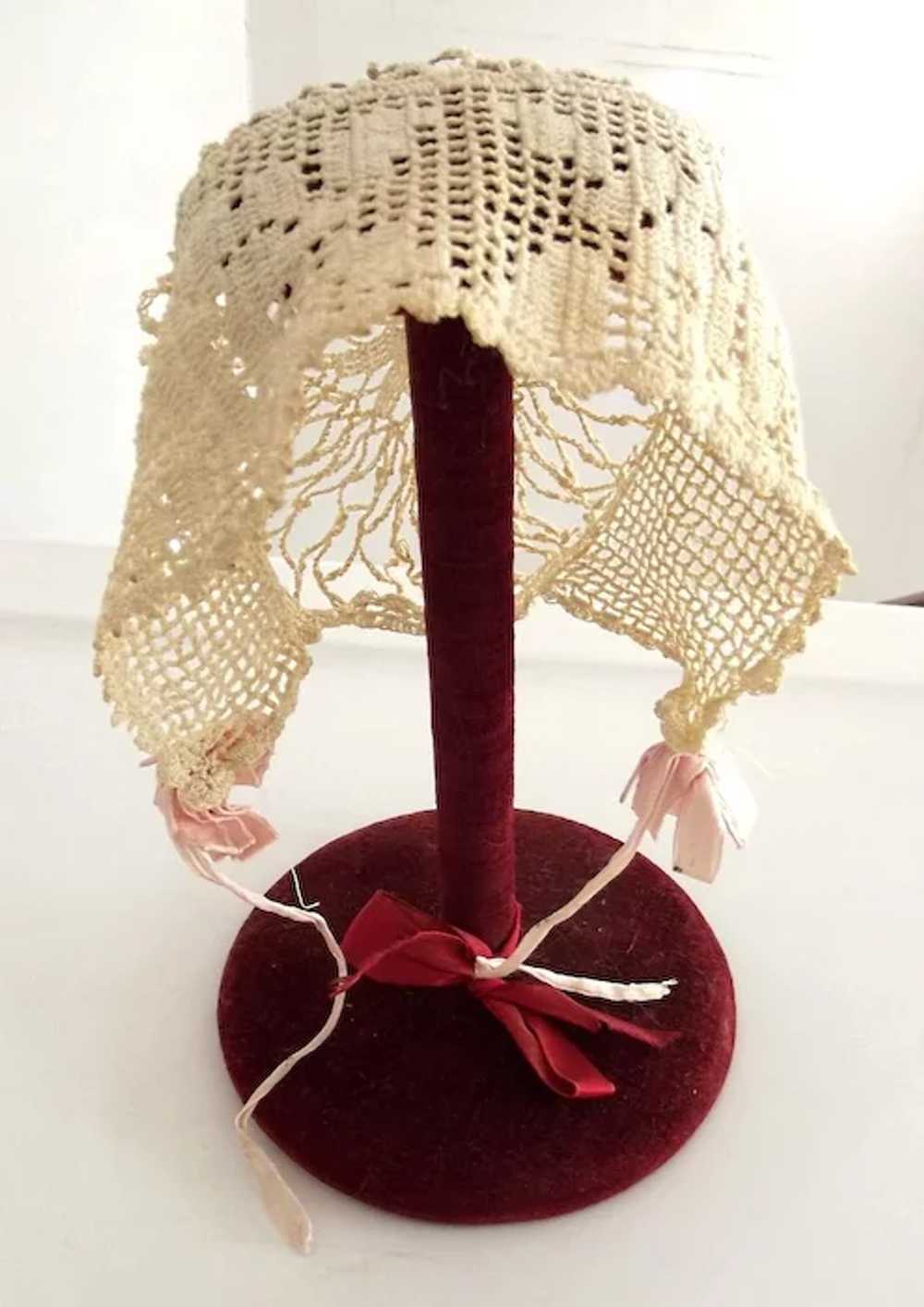 Beautiful Old Crocheted Bonnet For Child or Doll - image 4