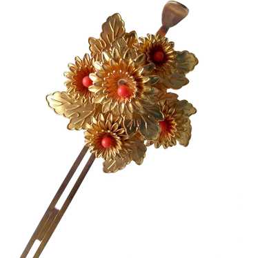 Vintage Japanese kanzashi hair pin flower spray w… - image 1