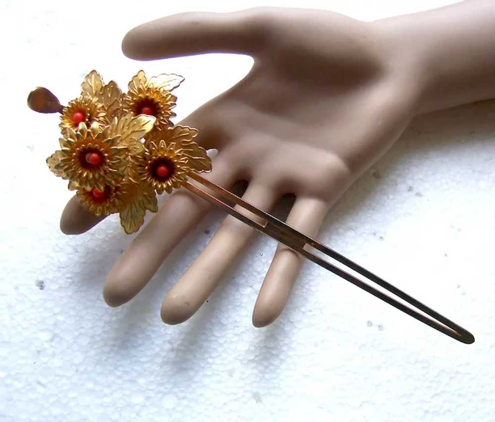 Vintage Japanese kanzashi hair pin flower spray w… - image 9