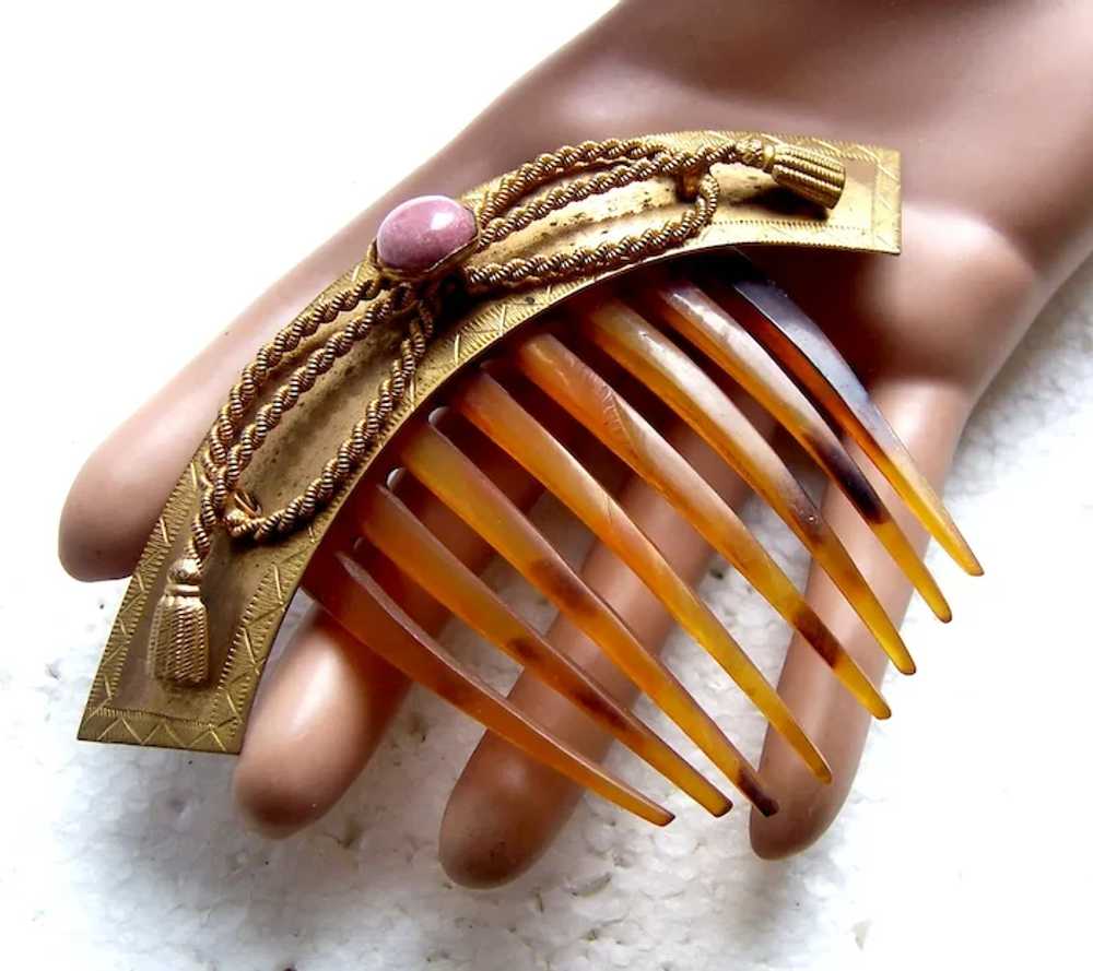 Classic hinged Victorian hair comb with coral cab… - image 10