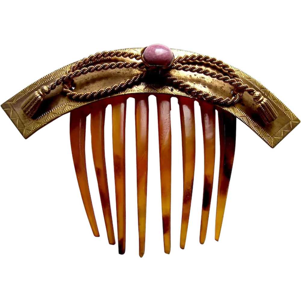 Classic hinged Victorian hair comb with coral cab… - image 1