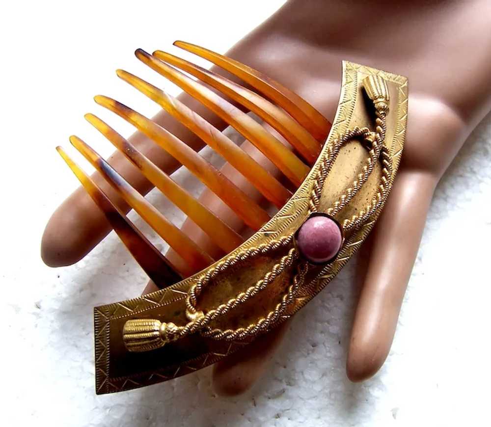 Classic hinged Victorian hair comb with coral cab… - image 7