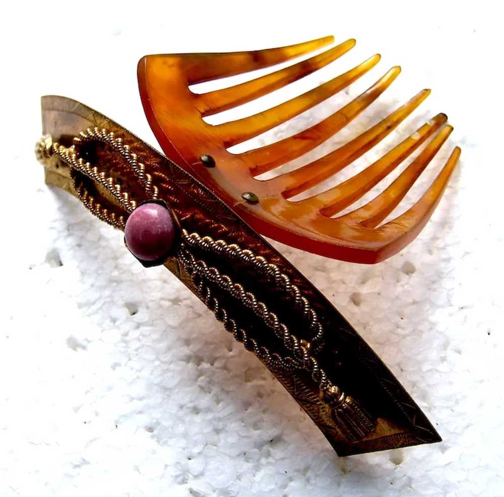 Classic hinged Victorian hair comb with coral cab… - image 9