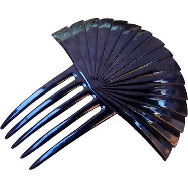 Hair Comb Art Deco Black Celluloid Sunray Design … - image 1