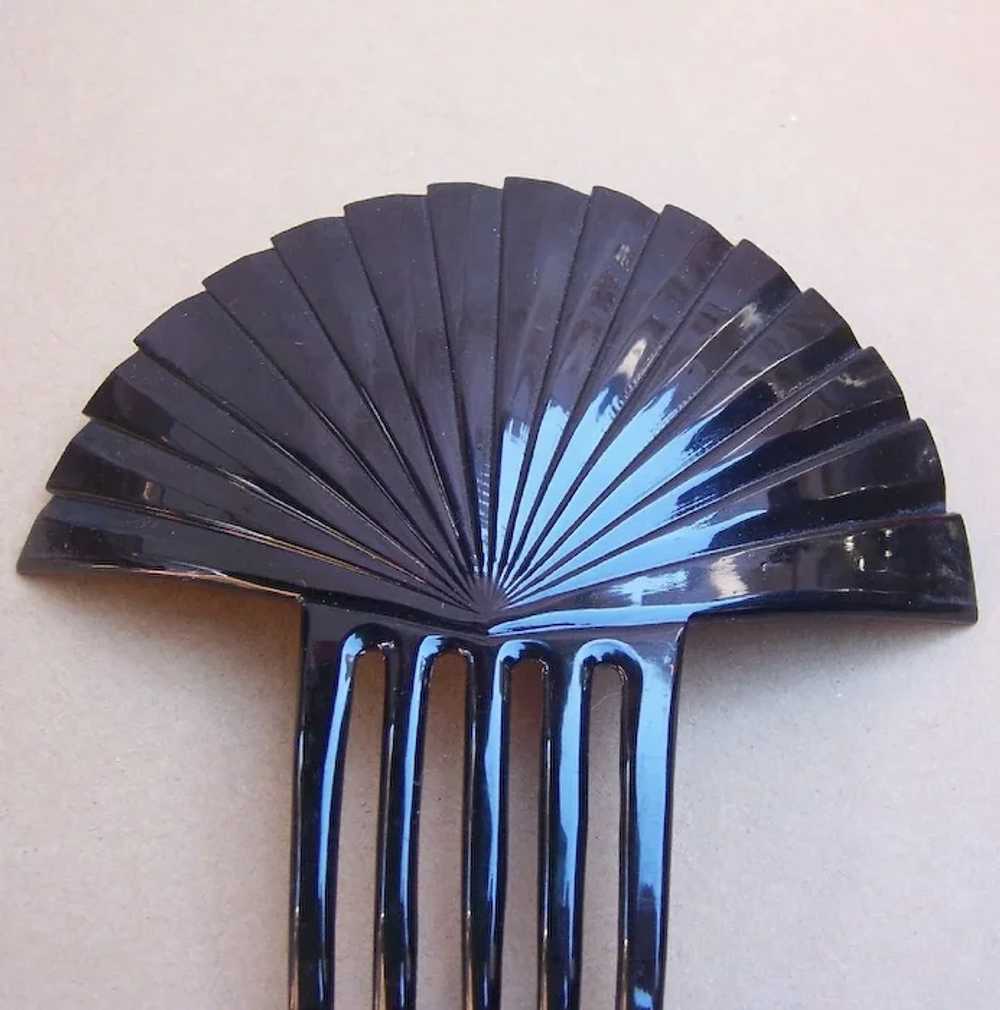 Hair Comb Art Deco Black Celluloid Sunray Design … - image 3