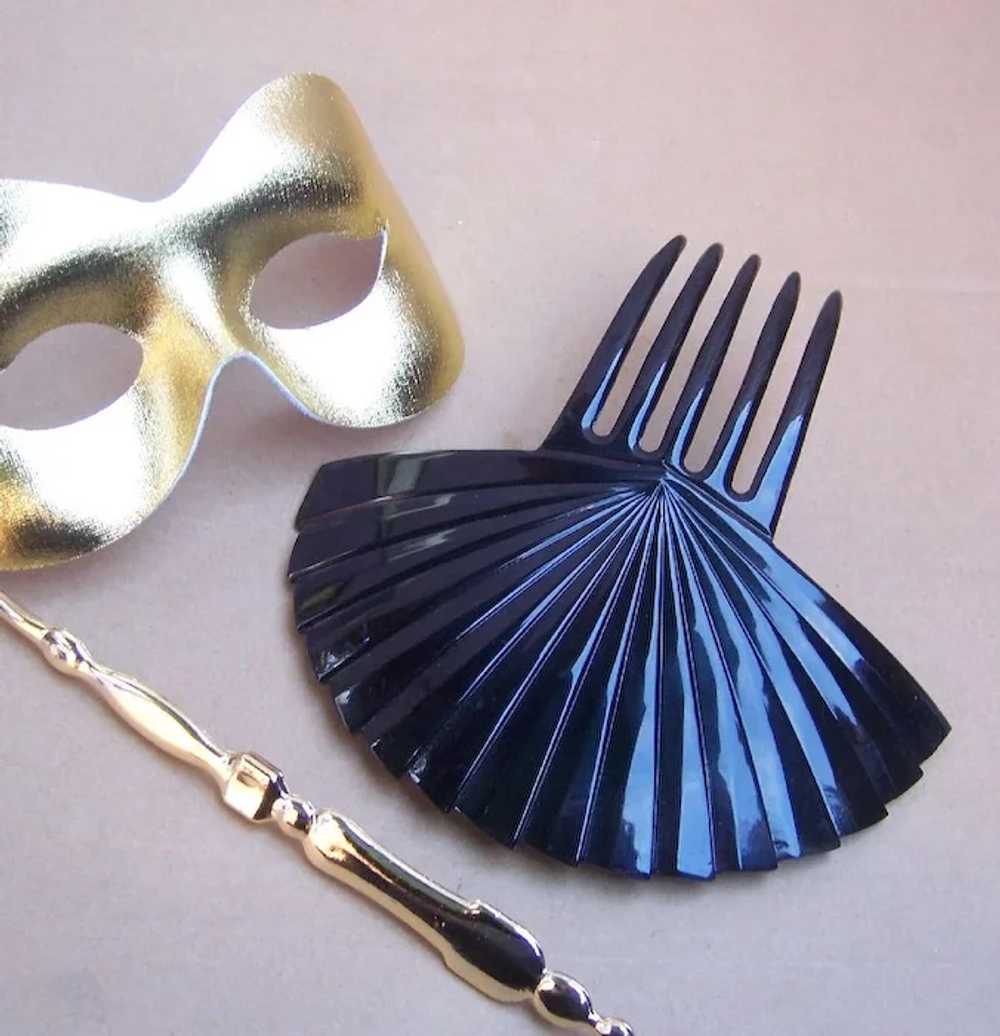 Hair Comb Art Deco Black Celluloid Sunray Design … - image 4