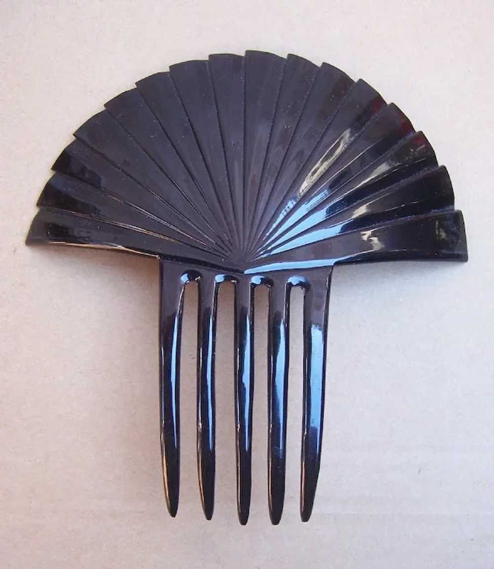 Hair Comb Art Deco Black Celluloid Sunray Design … - image 6