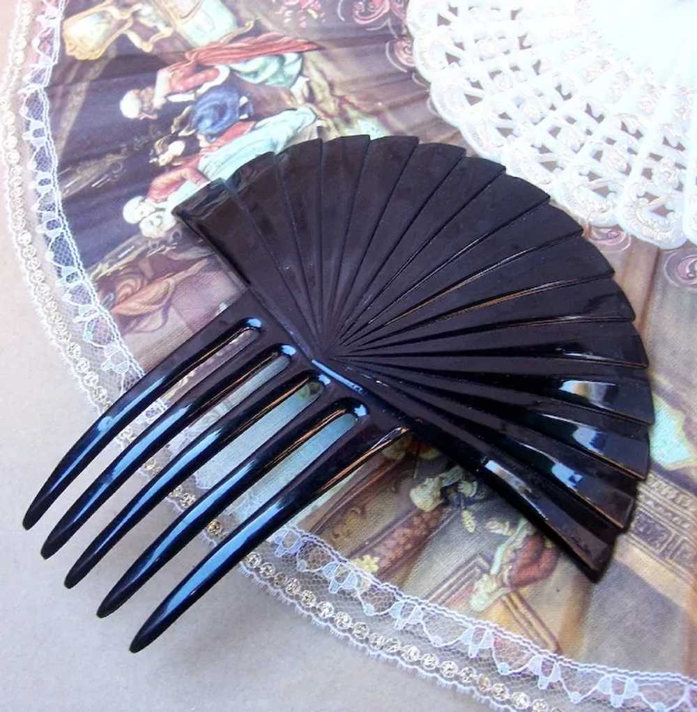 Hair Comb Art Deco Black Celluloid Sunray Design … - image 7