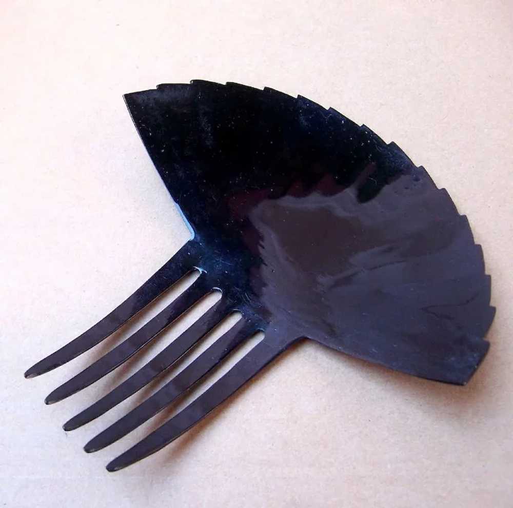 Hair Comb Art Deco Black Celluloid Sunray Design … - image 8