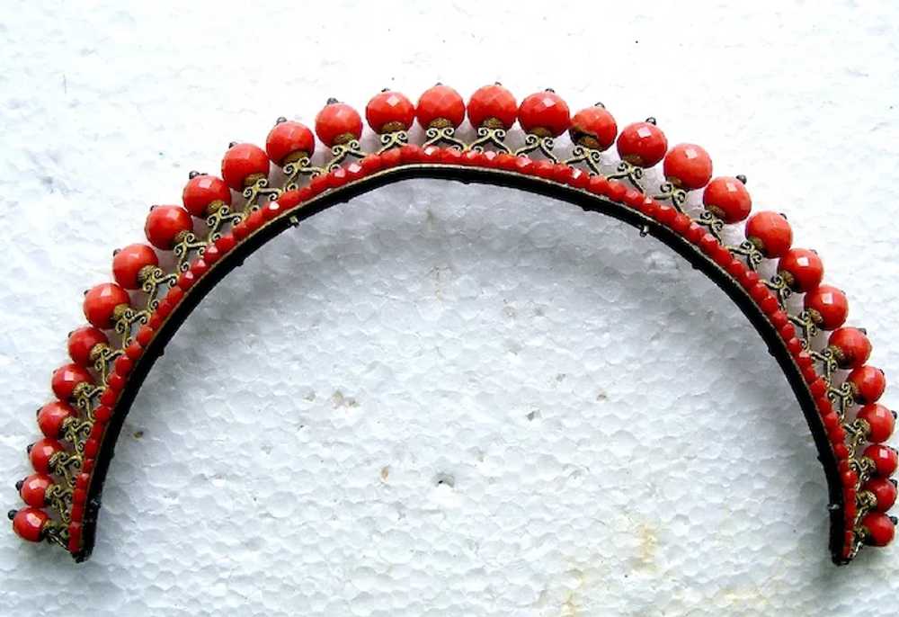 Regency carved coral beads tiara gilded brass hai… - image 12