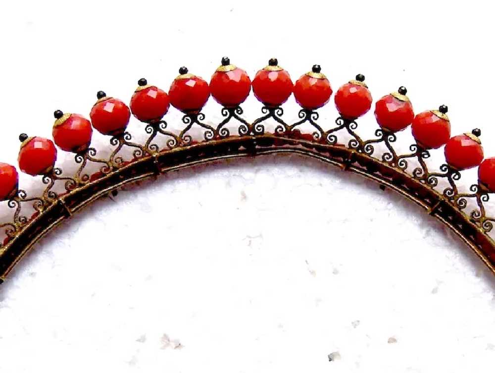 Regency carved coral beads tiara gilded brass hai… - image 2