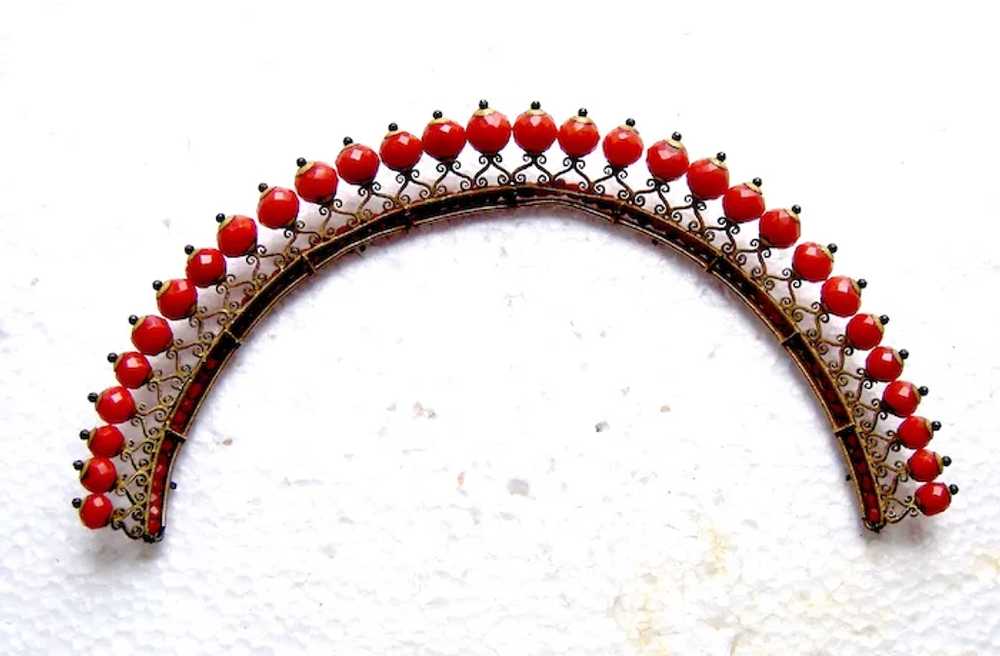 Regency carved coral beads tiara gilded brass hai… - image 3