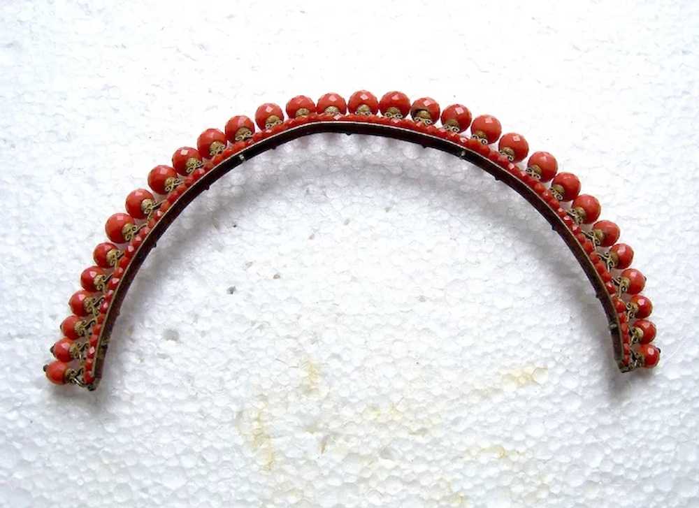 Regency carved coral beads tiara gilded brass hai… - image 7