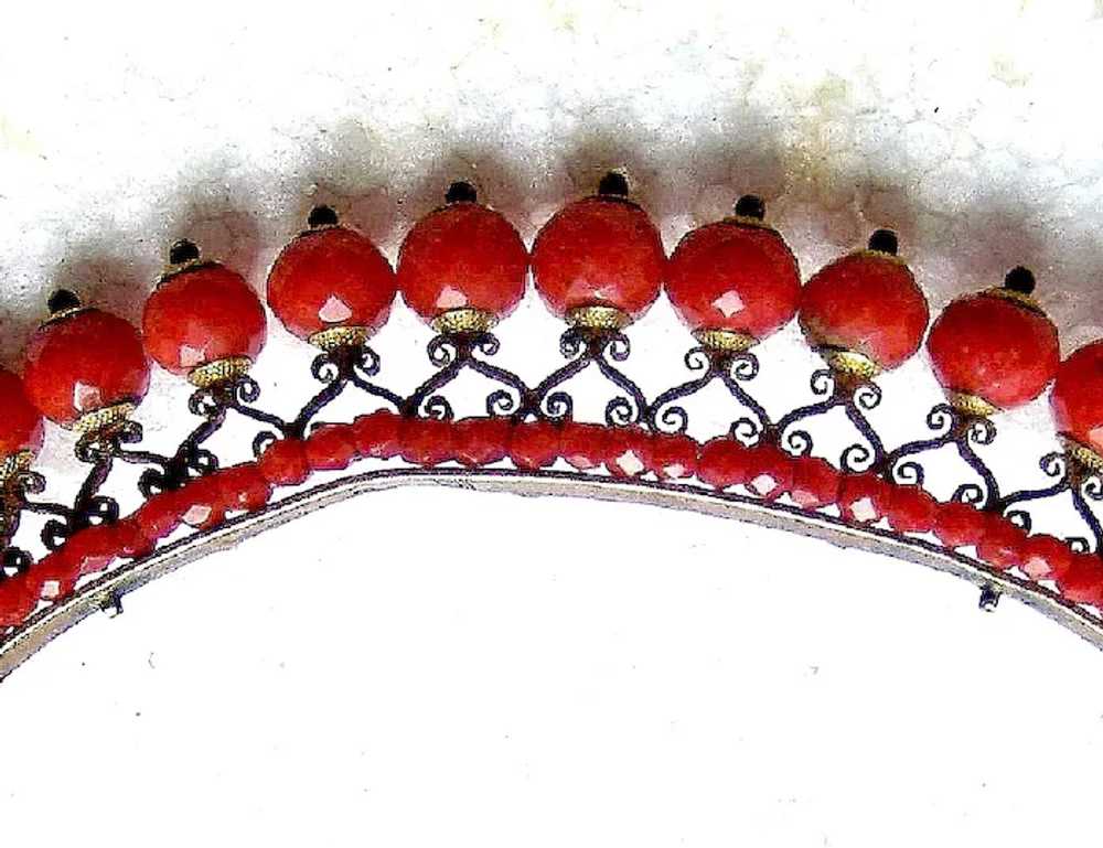 Regency carved coral beads tiara gilded brass hai… - image 8